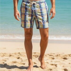 Vintage Ralph Lauren Polo Swim Shorts Men’s 2XB Big Tribal Aztec Plaid Lined